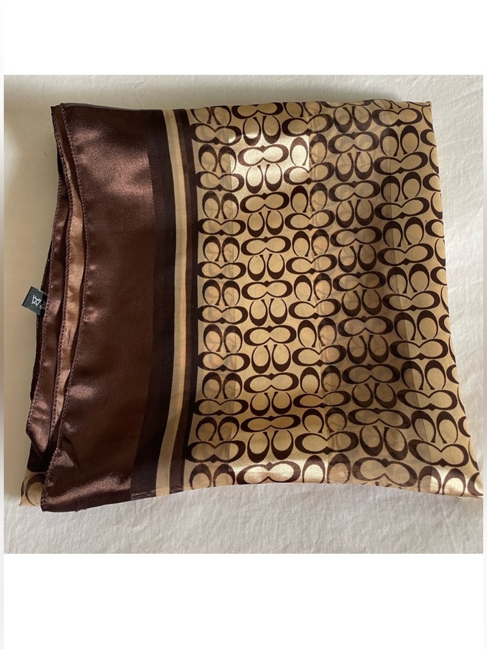 Coach brown and gold patterned silk scarf